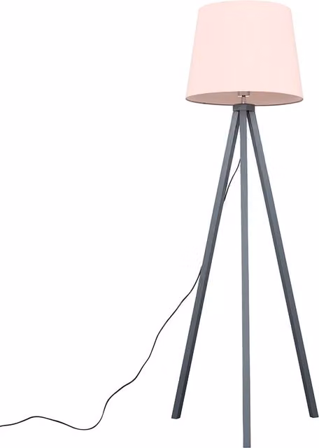 ValueLights Modern Grey Wood Tripod Floor Lamp with Pink Fabric Cylinder Shade