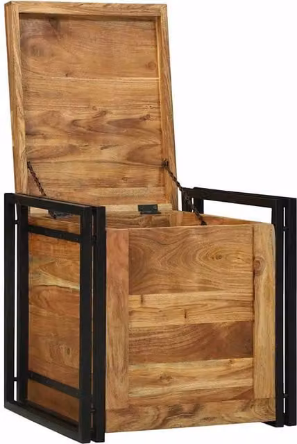 Berkfield Home Rustic Brown Acacia Wood and Metal Storage Box W/D/H: 50 x 50 x 50 cm