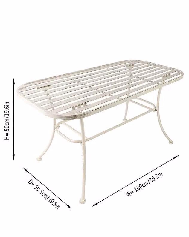 Dibor Vintage Cream Iron Slatted Coffee Table for Indoor and Outdoor Garden Use in White – 2