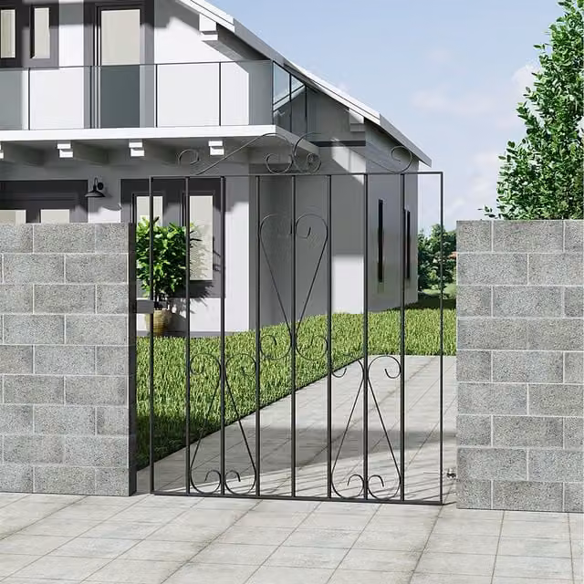 Garden Sanctuary Black Cast Iron Metal Swing Garden Gate