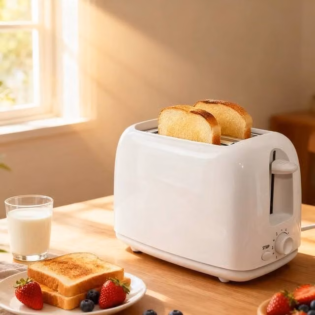 VOGREX 2 Slice 750W Toaster with Cool Touch, Variable Browning and Defrost Functions in White