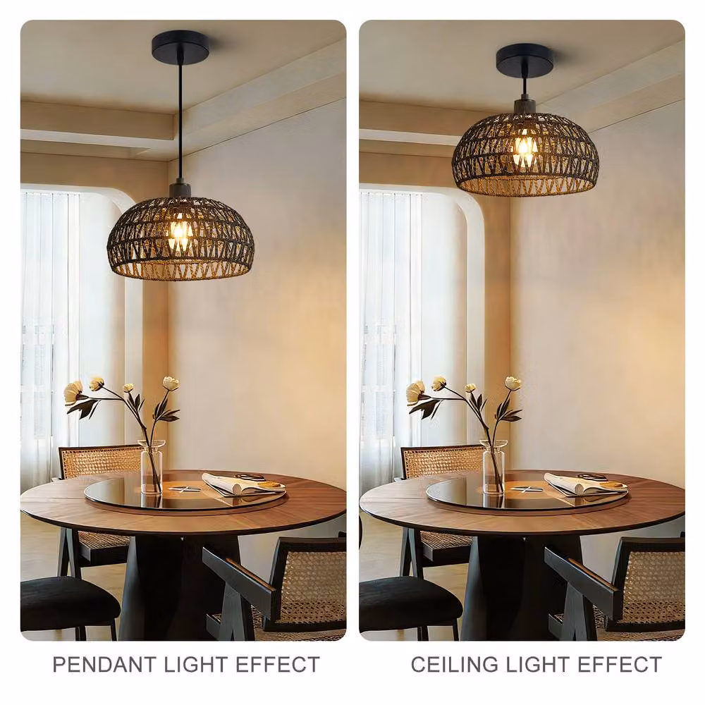 Harper Living Black Handwoven Rope Dome Ceiling Light Shade with Reducer Ring, W: 30 cm, D: 30 cm, H: 15 cm – 6