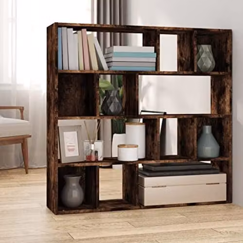 vidaXL Modern Book Cabinet and Room Divider in Smoked Oak, W: 105 cm, D: 24 cm, H: 102 cm – 2