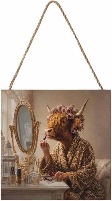 Pyramid International Cow's Night Out Highland Cow Multicolour Wood Hanging Plaque