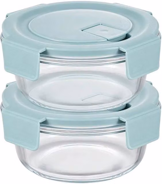 EONLION Blue Glass Round Food Storage Containers with Clip Lids and Vented Lids for Meal Prep