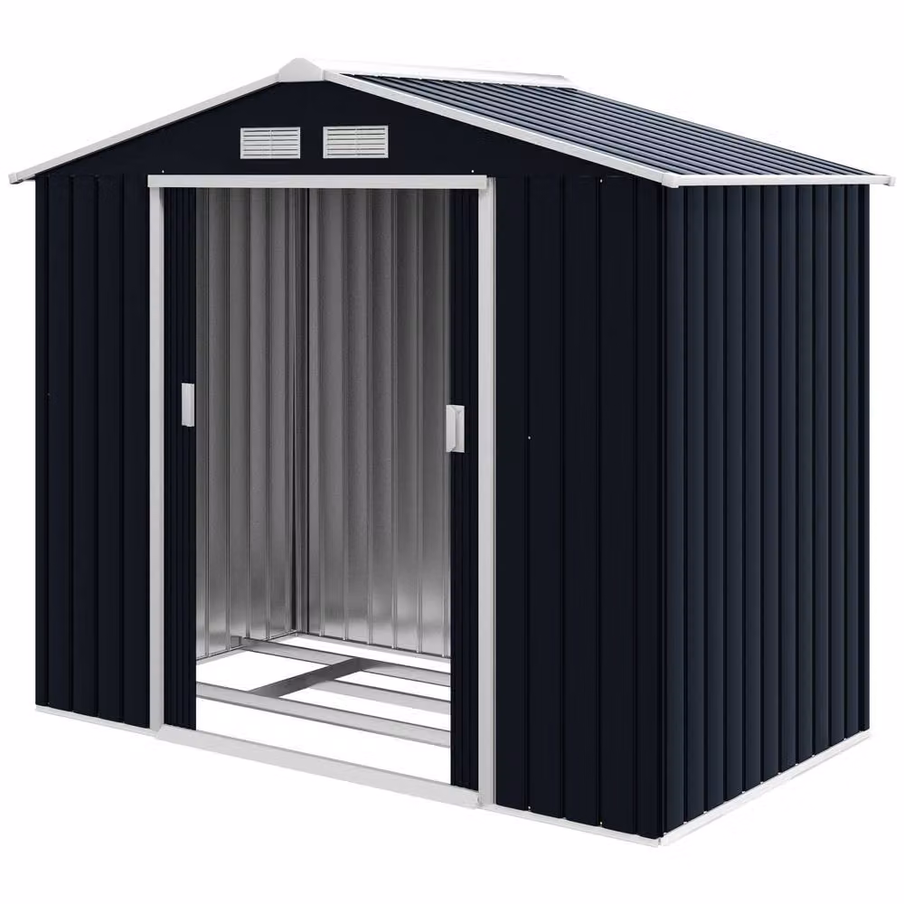 Rolipo Metal Garden Shed in Dark Grey with Foundation Kit and Double Doors – 2