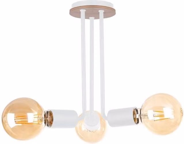 Netlighting Venna Multi Arm Semi Flush Ceiling Light in White and Wood, Diameter: 25 cm, 3x E27