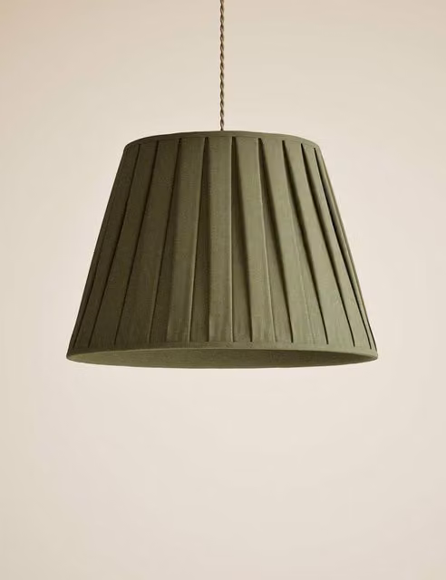 M&S Large Wide Pleated Green Fabric Cone Lampshade