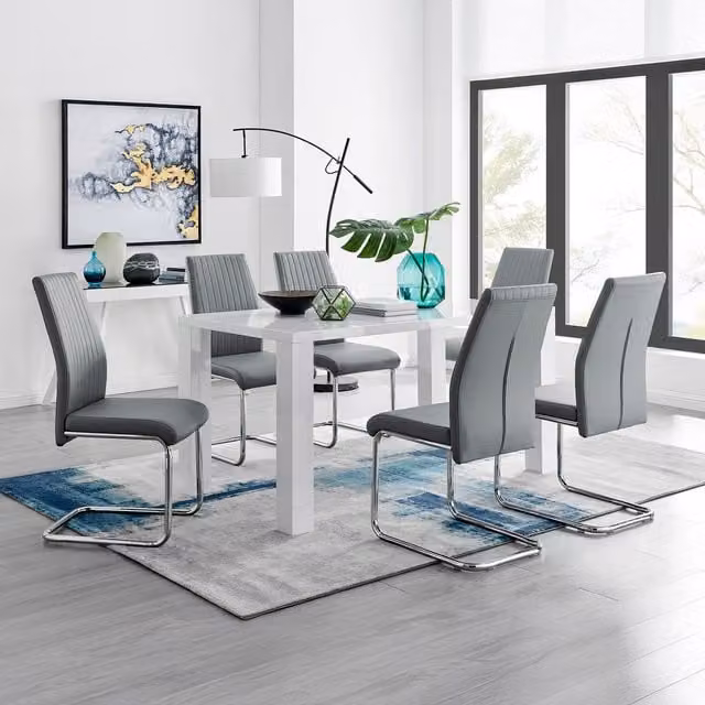 FurnitureboxUK Pivero Rectangular Dining Table and 6 Lorenzo Dining Chairs in Grey and White