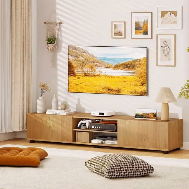 EONLION Brown Minimalist Wood TV Unit for up to 70 Inch TVs