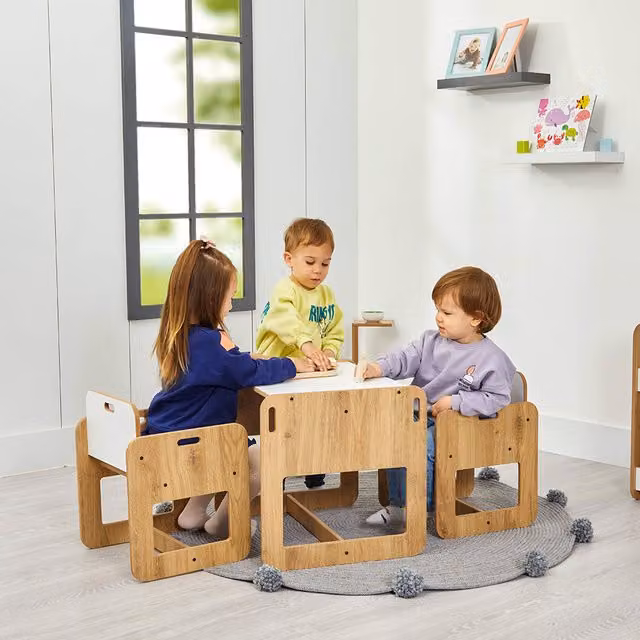 Dove Kids Table and Chair Set in Natural and White