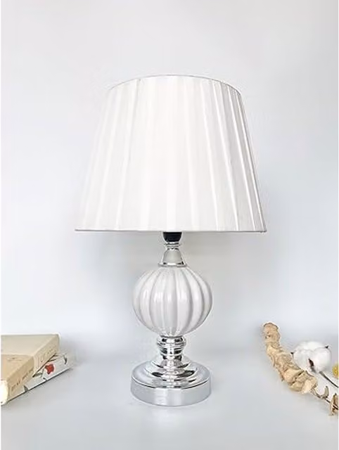 DEENZ White Spiral Globe Table Lamp with Ceramic and Metal Base and White Fabric Shade