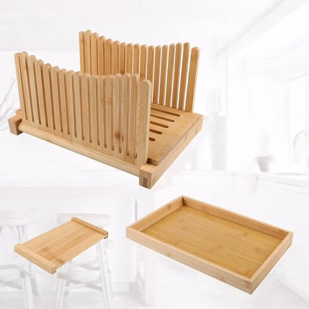 KORVIXA Foldable Bamboo Bread Slicer with Finger Guard in Brown – 2
