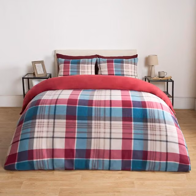 OHS Checked Fleece Duvet Cover Set, Multicolour, W: 180 cm, H: 200 cm