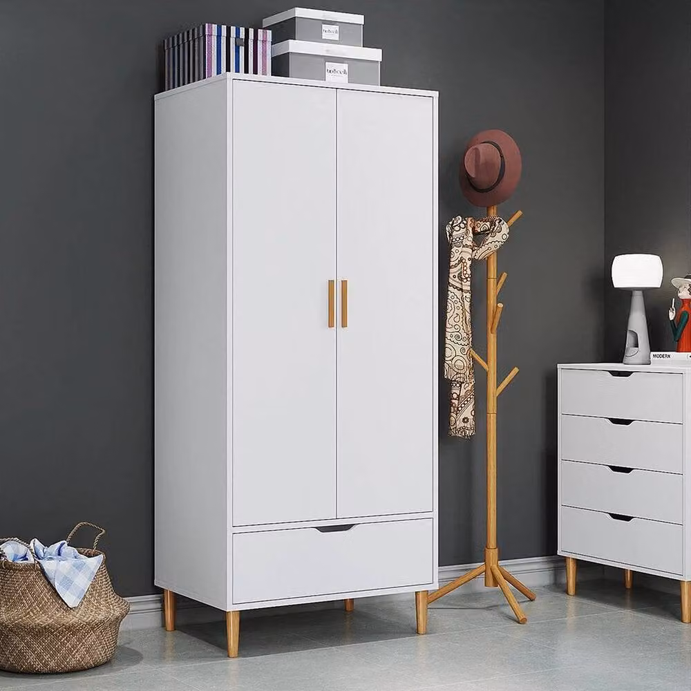 KORVIXA Modern White 2 Door Double Wardrobe with Integrated Drawers, W/D/H: 100 x 100 x 100 cm – 2