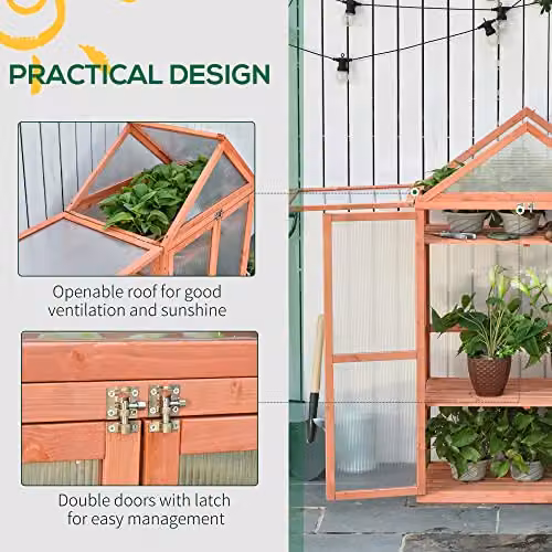 Outsunny Orange Polycarbonate Garden Cold Frame Greenhouse, H 138 x W 80 x D 47 cm – 4