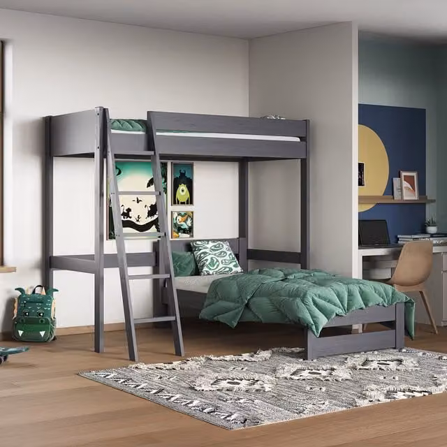 Noomi Tera L-Shaped High Sleeper with Single Bed in Grey Lacquered Pine
