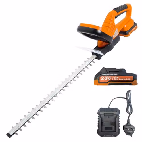 Ark Mat Cordless Reciprocating Hedge Trimmer with Rechargeable Battery and Charger, Orange, 57 cm Blade Length, 16 mm Teeth, 2.5 kg