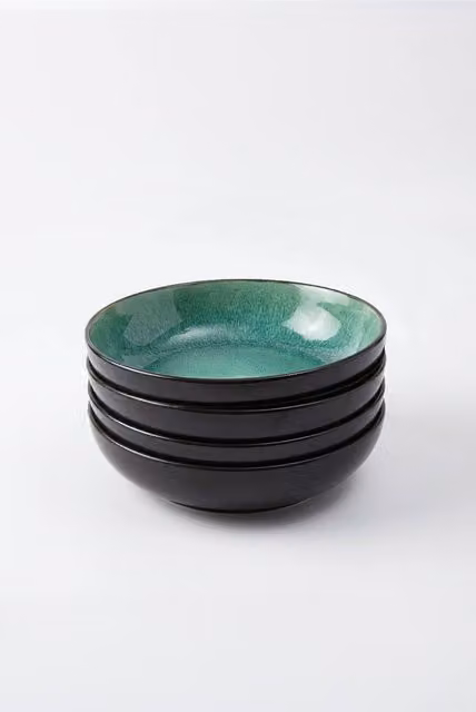 Scandi Home Rivah Green Stoneware Pasta Bowls Set of 4, Diameter: 21 cm – 1