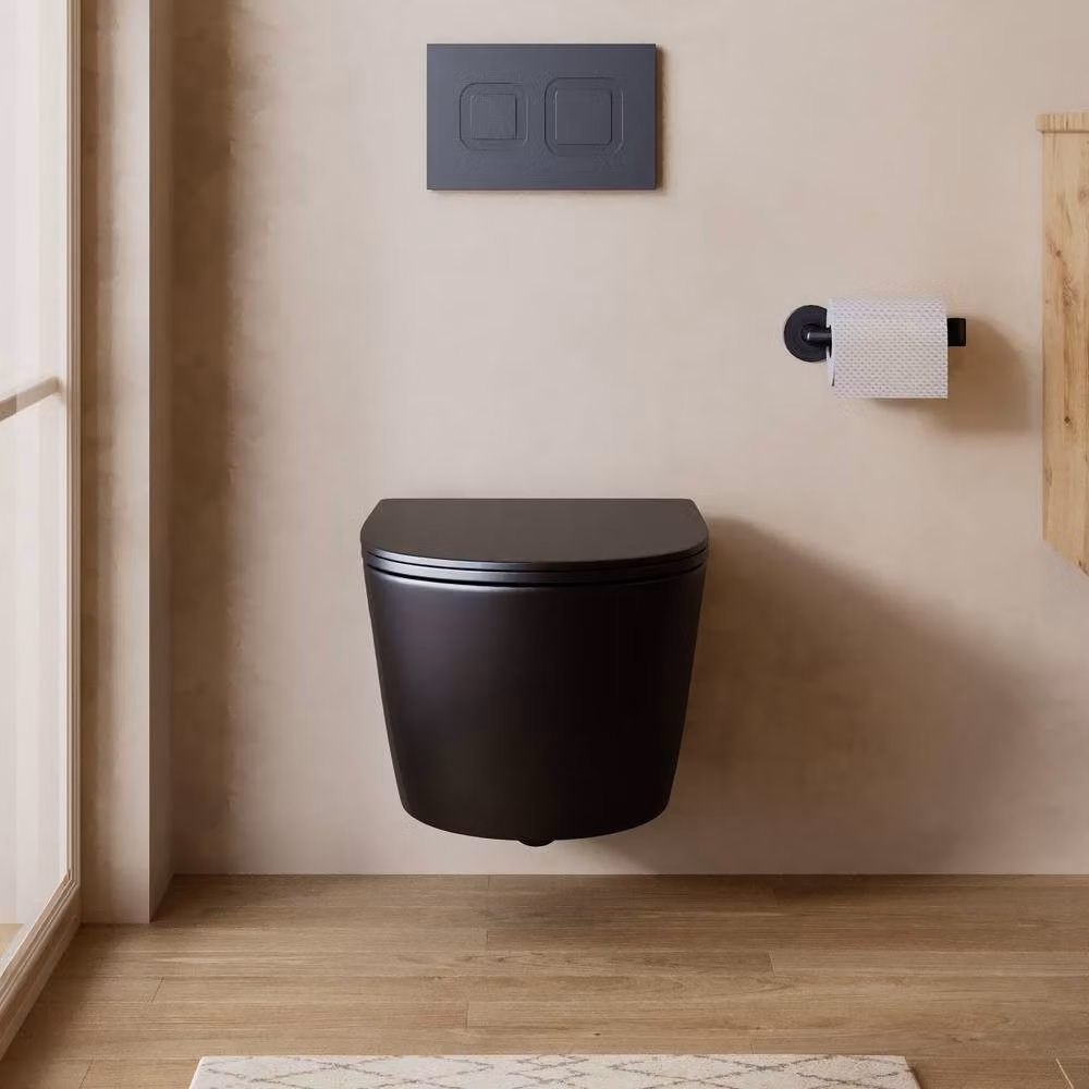 Banyetti Scene Rimless Wall Hung Ceramic Toilet with Soft Close Seat in Matt Black W/D/H: 36.5 x 48.5 x 36.5 cm – 2