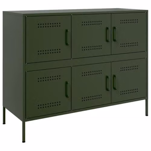 vidaXL Industrial Metal Sideboard in Olive Green, W: 100.5 cm, D: 39 cm, H: 79 cm – 1