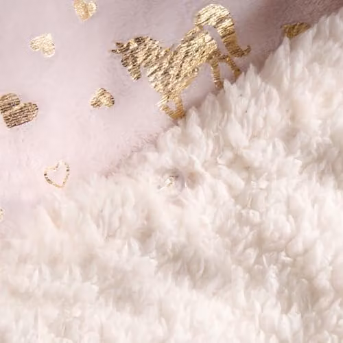 OHS Reversible Double Fleece Duvet Cover and Pillowcase Set with Metallic Heart and Unicorn Design, Pink and Gold, W/D/H: 200 x 200 cm, Pillowcases: 50 x 75 cm – 2