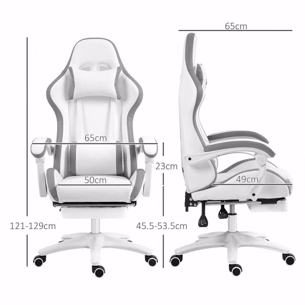 STILVORA White Gaming Chair with Footrest, Reclining Back and Headrest – 2