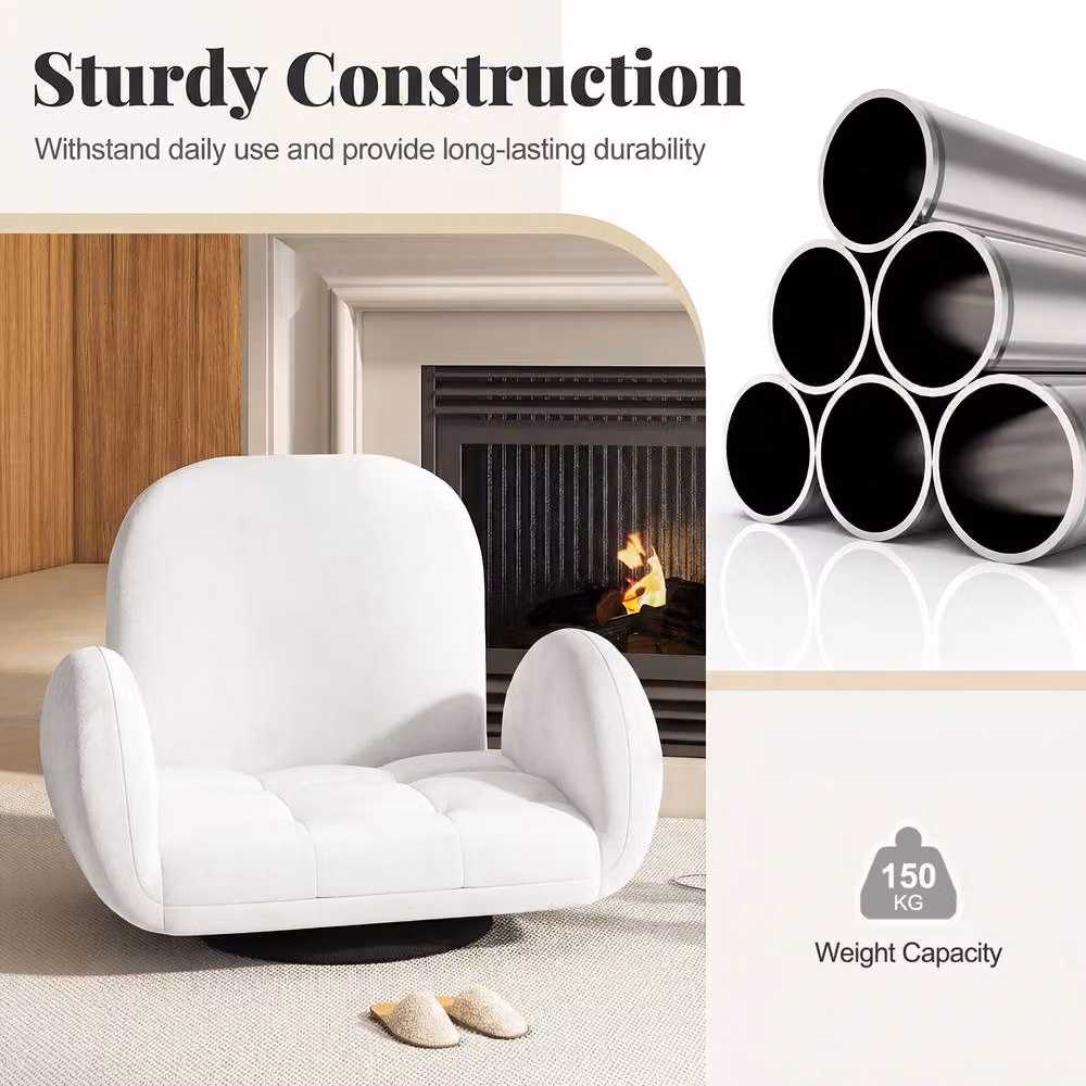 Costway Swivel Floor Gaming Chair with Adjustable Backrest and Armrests in White – 2