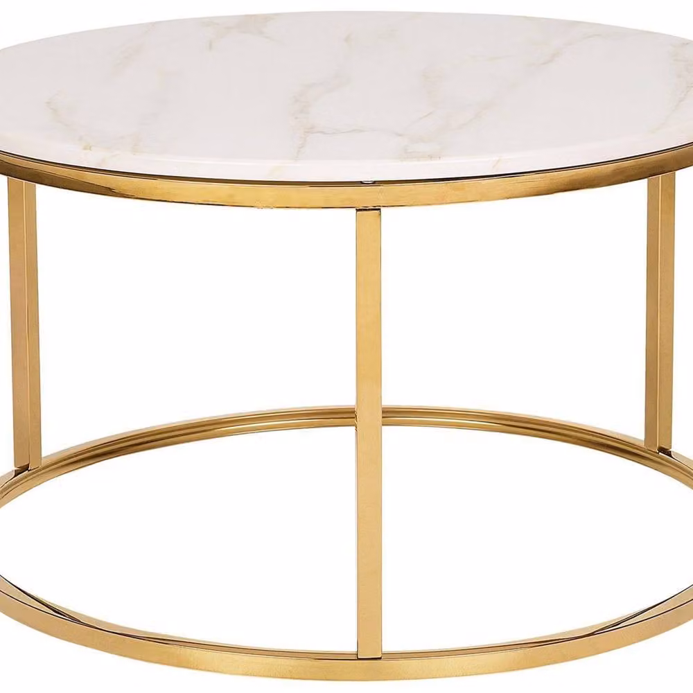 Wyld and Coco Beige Marble Effect Round Coffee Table with Gold Base, Diameter: 70 cm – 2