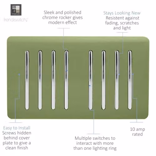 Trendi Modern Glossy 8 Gang 2 Way Rocker Double Plate Tactile Light Switch in Green – 2
