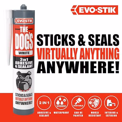 Evo-Stik MS Polymer Hybrid Adhesive and Sealant, Waterproof, White, 290ml – 3