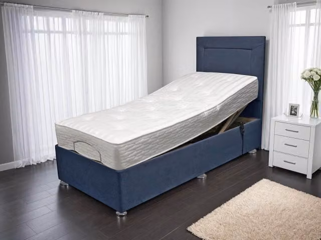 Willow and Eve Classic Ortho Pocket 1000 Electric Adjustable Bed, Blue Striped Fabric, W/D/H: 120 x 200 cm