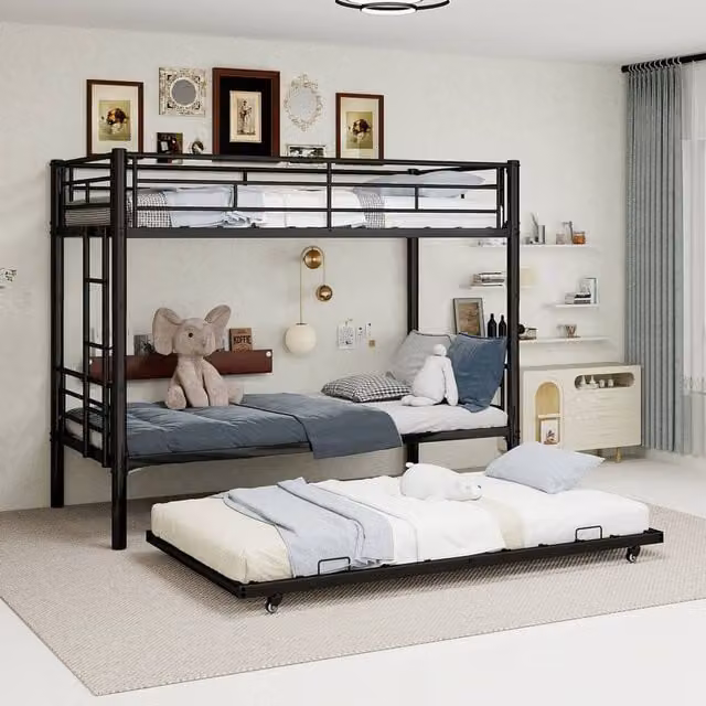 Matteo Black Metal 2-Tier Bunk Bed for Children, W/D/H: 90 x 200 cm – 1