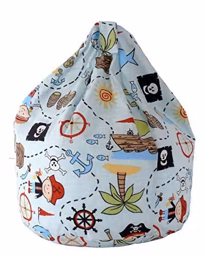 BeanLazy Blue Pirate Island Large Bean Bag with 100% Cotton Removable Cover and EPS Filling