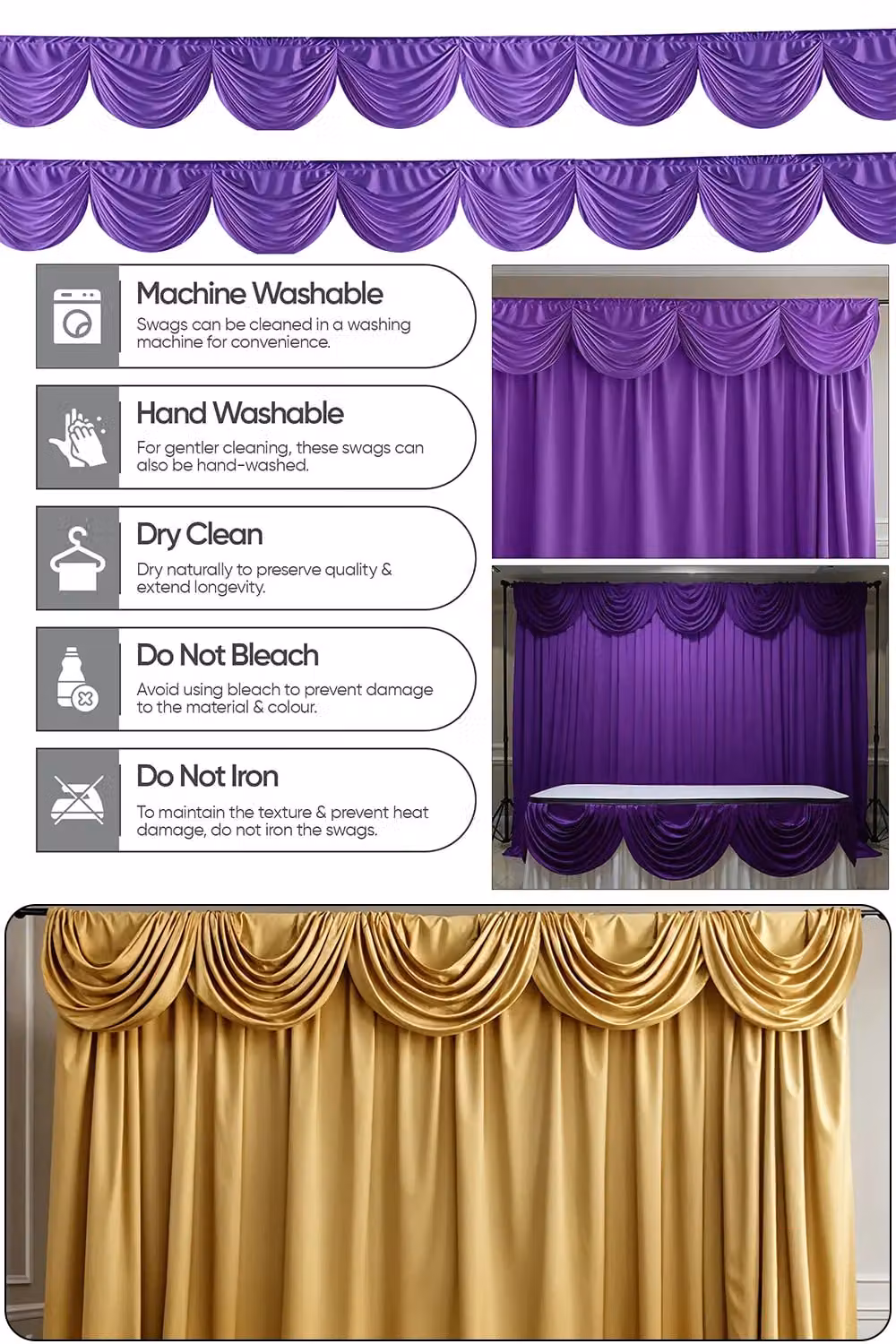 Neel Blue Purple and White Ice Silk Detachable Swag Curtain Panel Backdrop, 2 m