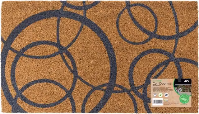 JVL Natural Coir Entrance Doormat with Non-Slip Rubber Backing in Brown and Grey Dotted Pattern