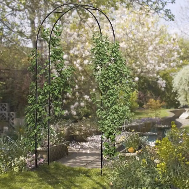 Outsunny Vintage Style Steel Arbor and Trellis Arch in Black, H 230 x W 114 x D 114 cm