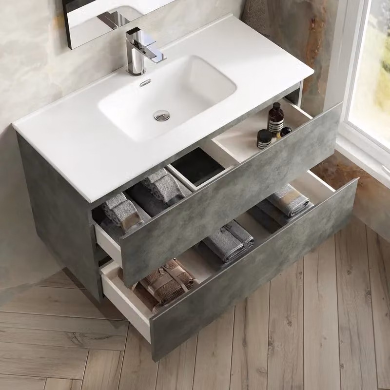 Banyetti Vatilla 1000mm Wall-Hung Vanity Unit with Athena Basin in Cemento Grey – 3