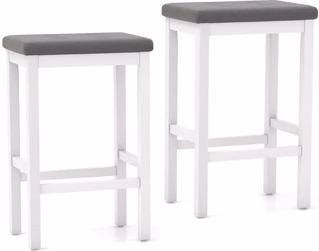 Costway Set of 2 Modern Upholstered Saddle Stools in Grey and White with Rubberwood Frames