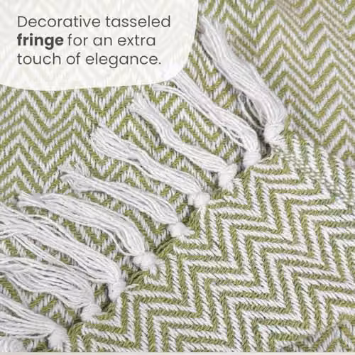 Allure Bath Fashions Chevron Herringbone Cotton Throw Blanket, Green, W: 150 cm, D: 200 cm – 3