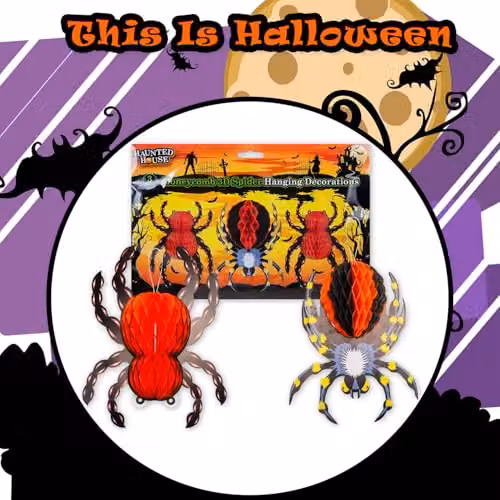 VFM e-Store Red Halloween Spider Hanging Honeycomb Paper Decorations, Set of 3 – 8