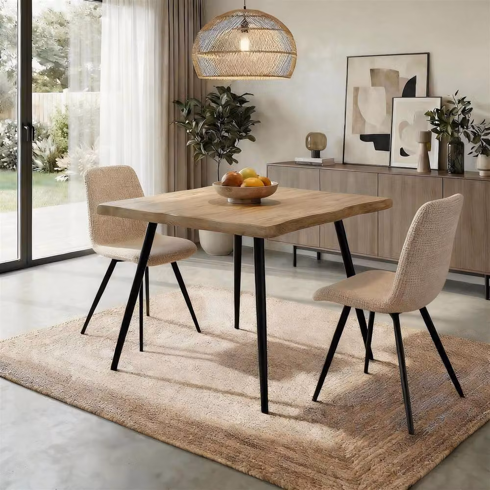 Home Source Avara Contemporary Dining Set with Square Table and Pair of Upholstered Chairs in Beige and Black, W/D/H: 80 x 80 x 75 cm – 3