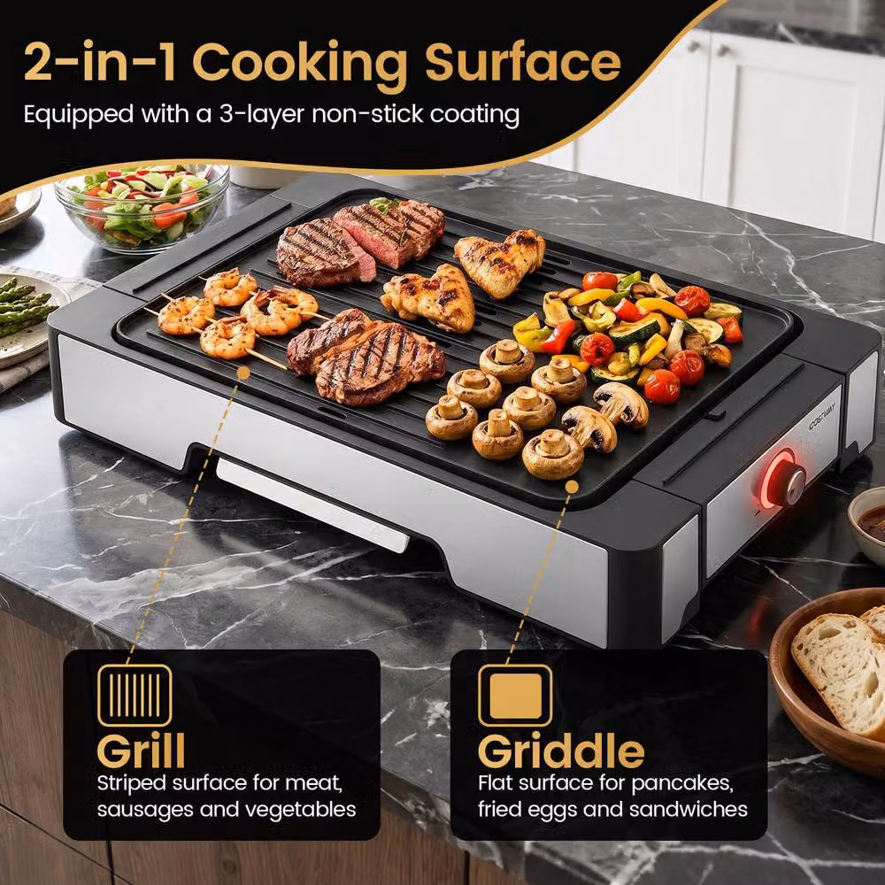 Costway 2300W Electric Indoor Grill and Griddle with Nonstick Die Cast Metal Surface in Black – 6