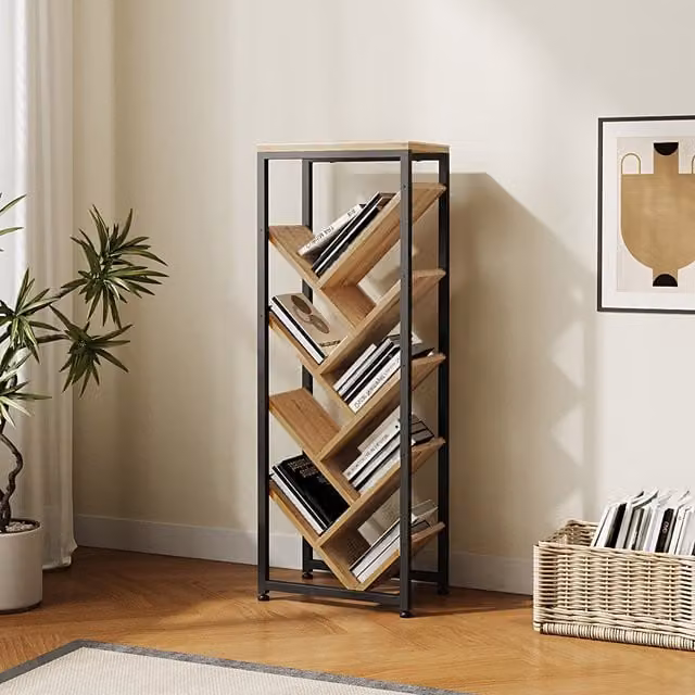 Livingandhome 9-Tier Tree Bookshelf Storage Rack in Brown Wood