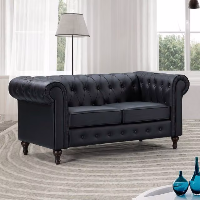 Artemis Home Richland 2 Seat Chesterfield Sofa in Black Synthetic Leather