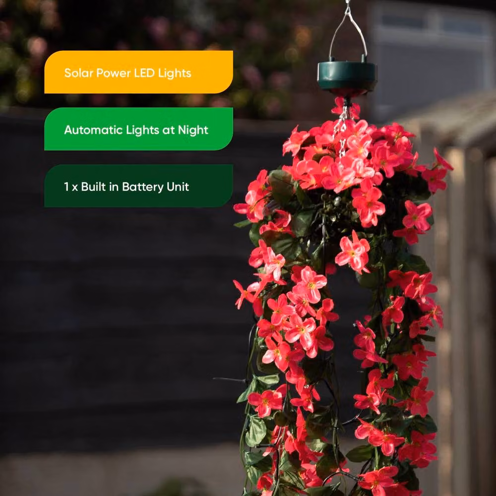 Gardenwize Solar Powered LED Hanging Primrose Flower Lights with 30 LEDs in Red and Pink – 3