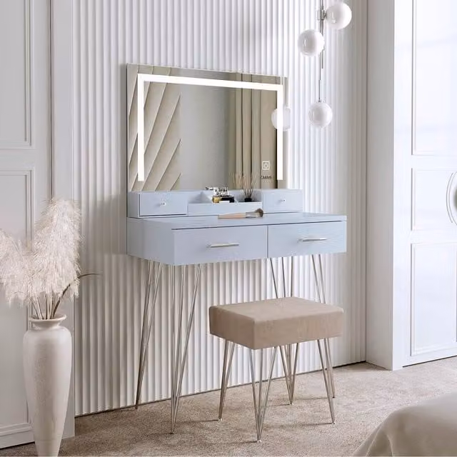 CARME Sophia Dressing Table with Touch Sensor LED Mirror in Grey