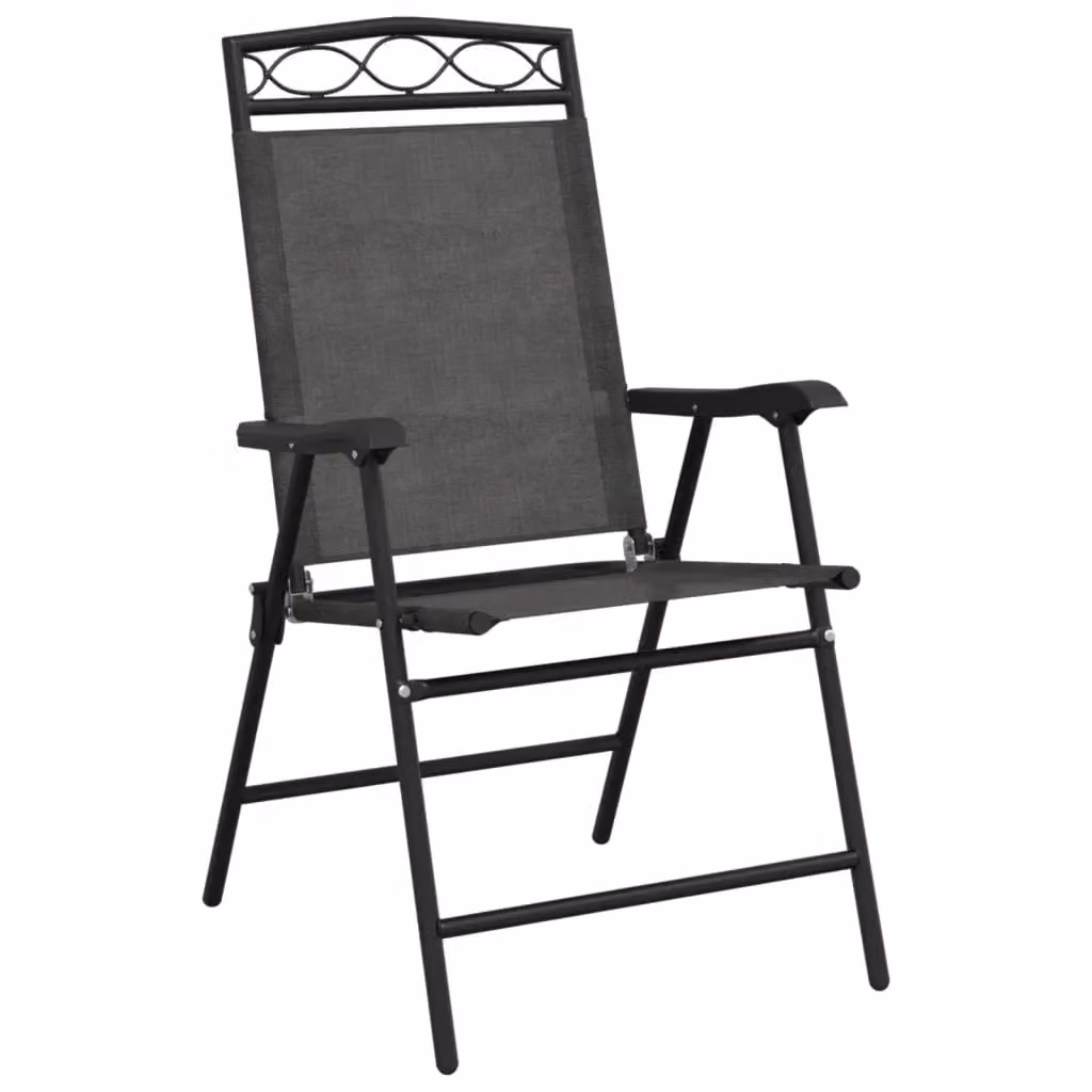 Berkfield Home Set of 2 Folding Garden Chairs in Melange Grey Steel and Textilene – 4