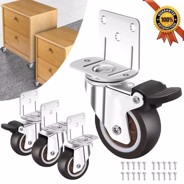 FLAVORA 4 Pack Durable Rubber Locking Swivel Caster Wheels in Silver and Black, 65mm