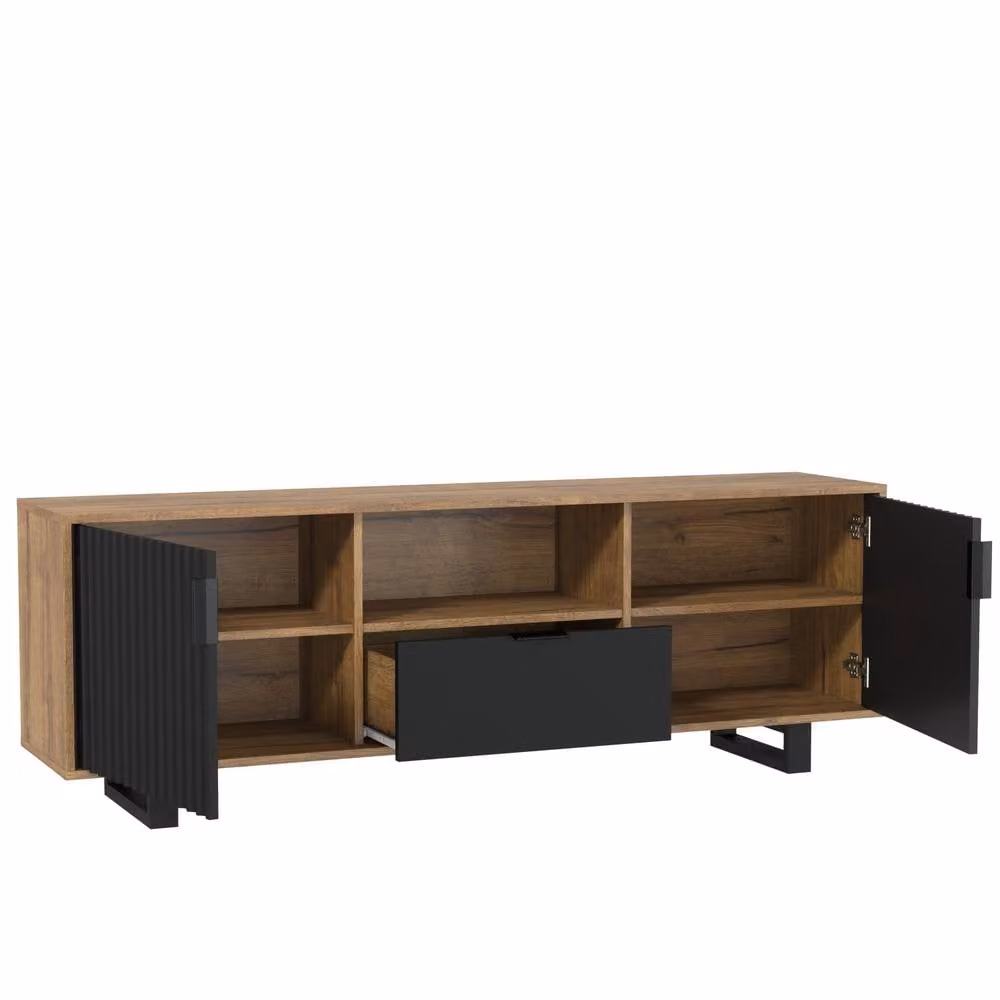 Creative Furniture Blackridge TV Unit in Dark Oak and Brown with Black Fluted Doors, W: 160 cm, H: 55 cm, D: 35 cm – 5